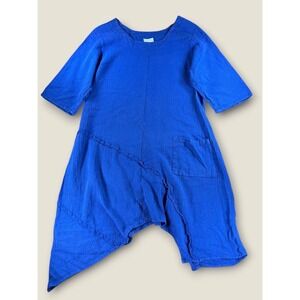 Drawstrings of Malibu Blue Cotton Asymmetrical Tunic Top Dress Womens Small USA